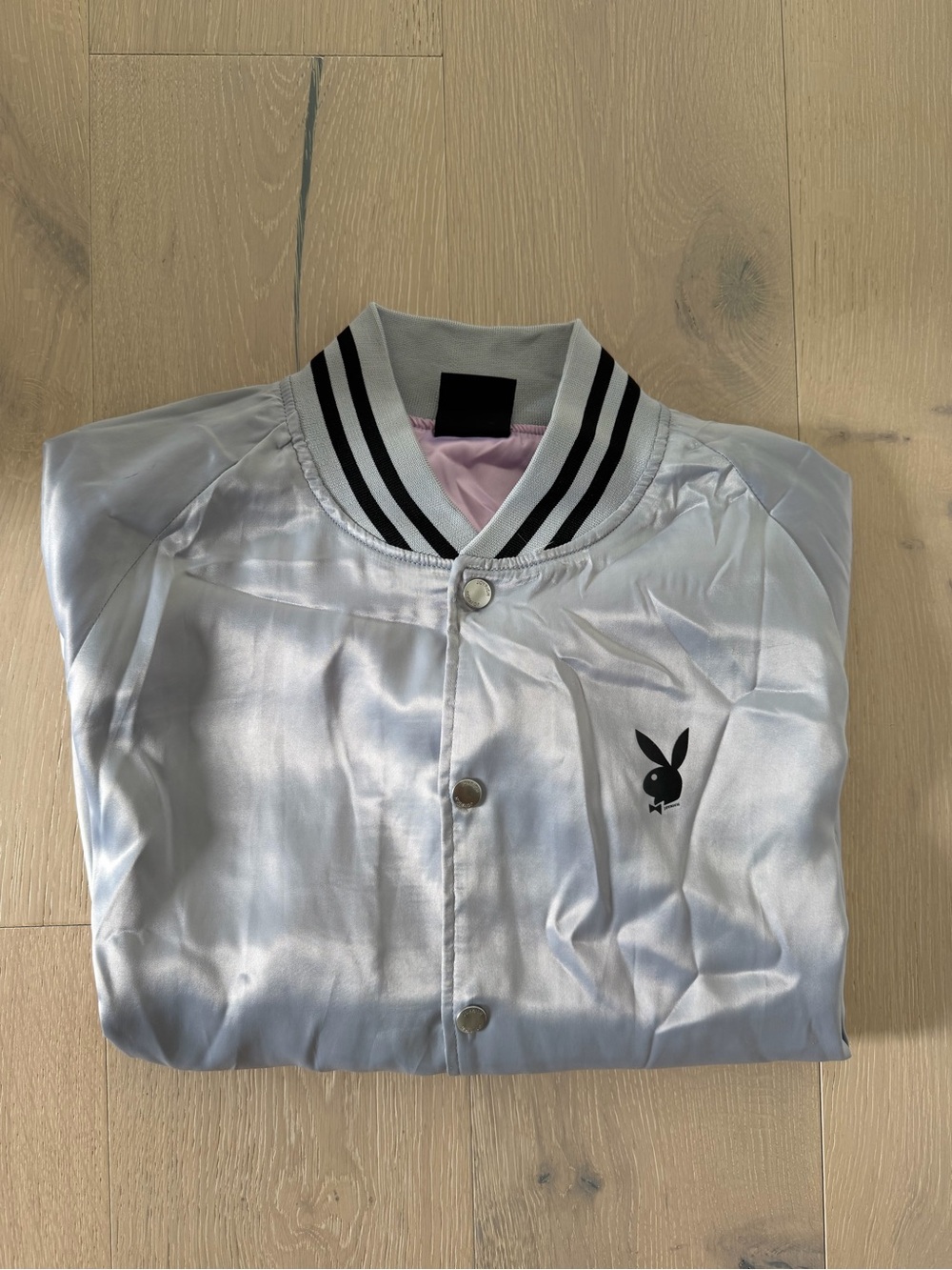 RARE Playboy x Joyrich Silver Satin Bomber Jacket